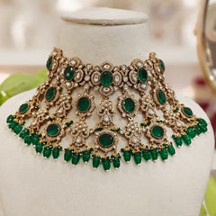 Dhara Green Polki Neckline Set