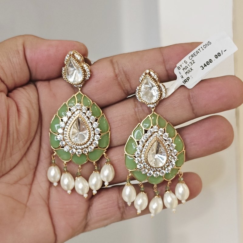 Ameena polki earrings (mint green)