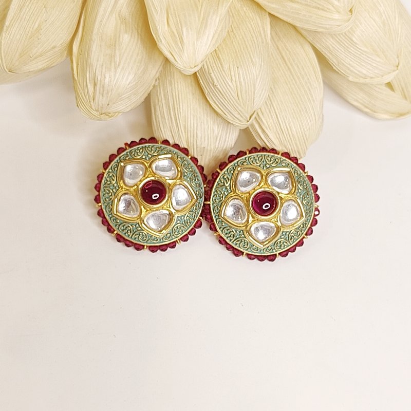 Revthi polki studs (Golden, Mint Green)