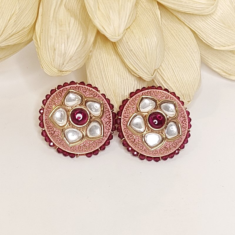 Revthi polki studs (Golden, Pink)