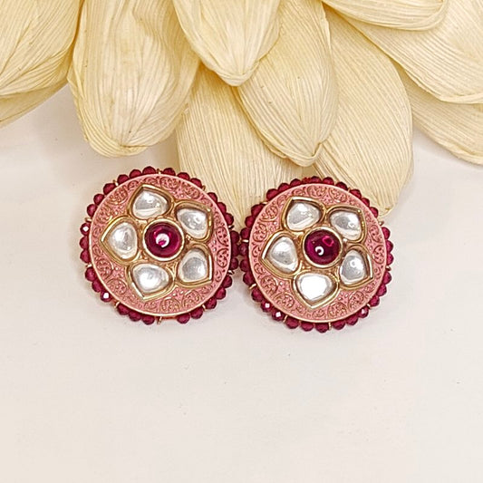Revthi polki studs (Golden, Pink)