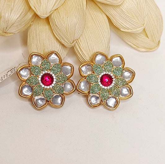 Kiara mirror stone earrings (Golden, Mint Green)