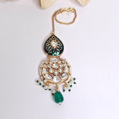 Chahat Polki Maangtikka (Emerald green)