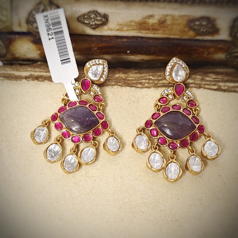 Ashmita uncut polki earrings (Purple, Ruby Red)