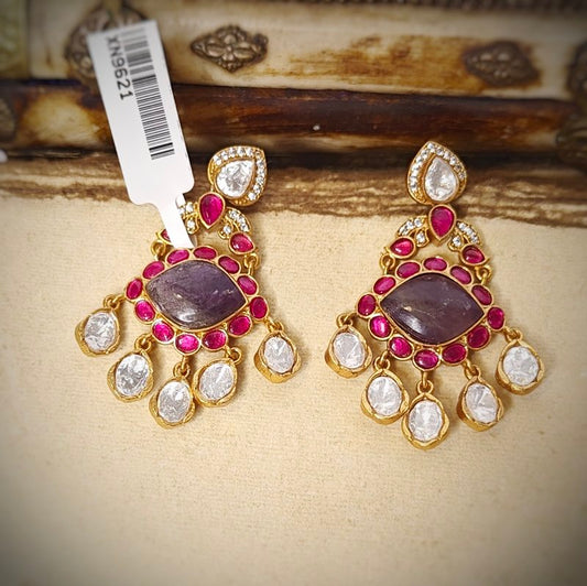 Ashmita uncut polki earrings (Purple, Ruby Red)