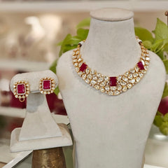 Carol Moissanite necklace set (Golden, Ruby Red)