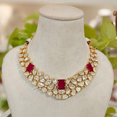Carol Moissanite necklace set (Golden, Ruby Red)