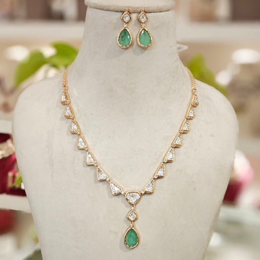 Reha Polki Pendent Set (Mint Green)