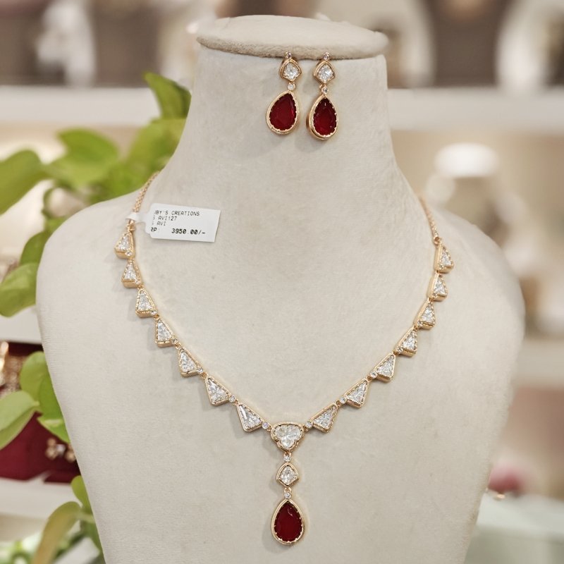 Reha Polki Pendent Set (Ruby Red)