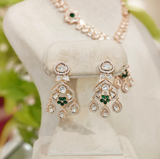 Elishaa Polki Pendent Set (Emerald green)