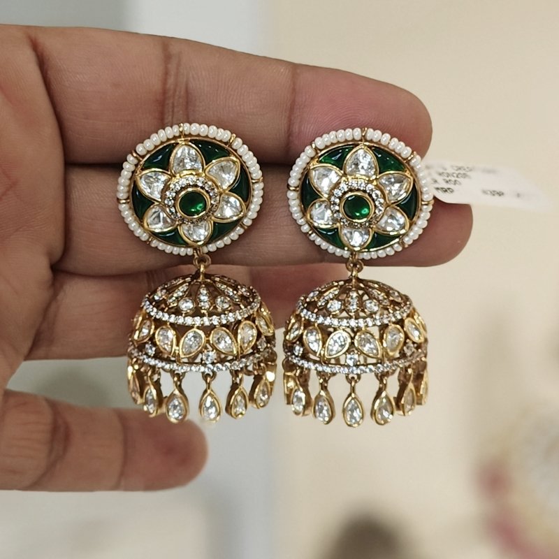 Lalitha polki jhumka (Emerald green)