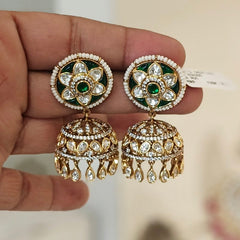 Lalitha polki jhumka (Emerald green)