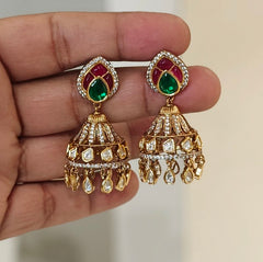 Rajwada Polki Jhumka (Emerald green, Ruby Red)