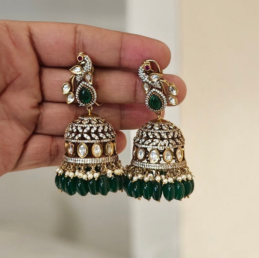 Jivika polki jhumka (Emerald green)