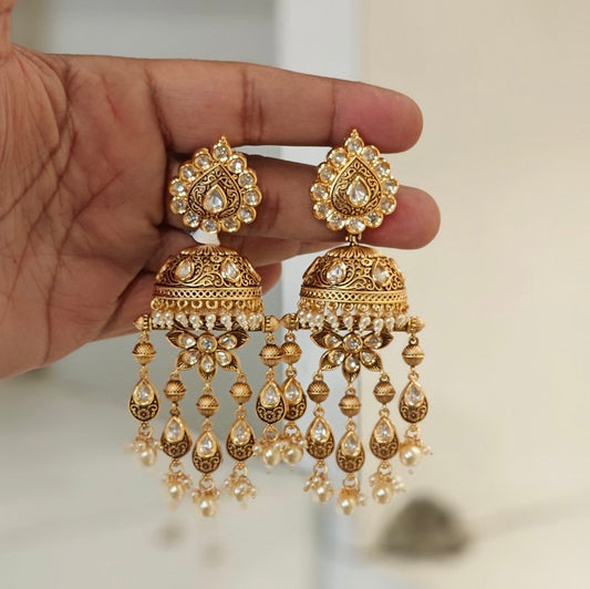 Rangoli Polki jhumkas (Antique Gold Colour)