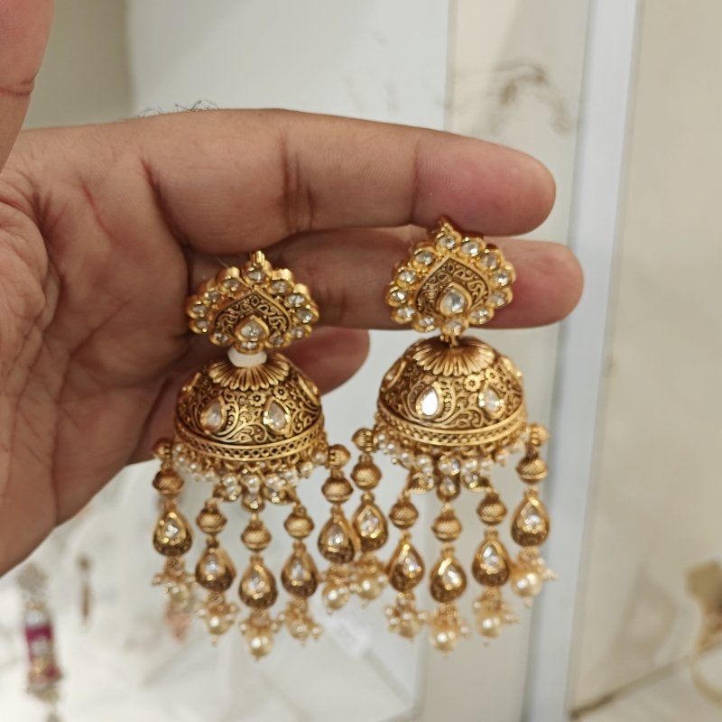Rangoli Polki jhumkas (Antique Gold Colour)