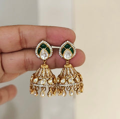 Rajwada Polki Jhumka (Emerald green)