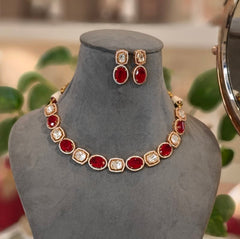 Binti Polki Neckline set (Golden, Ruby Red)