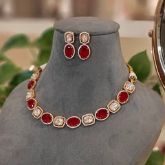 Binti Polki Neckline set (Golden, Ruby Red)