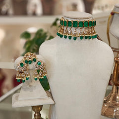 Chavvi Polki Choker Set (Emerald green)