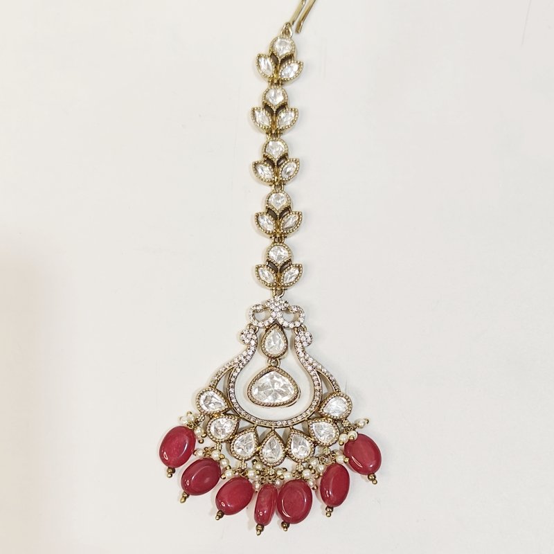 Meera Polki Maangtikka (Ruby Red)