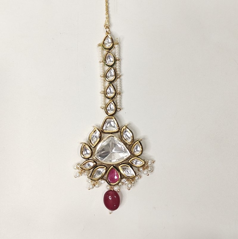 Hetal kundan polki maangtikka (Golden, Ruby)