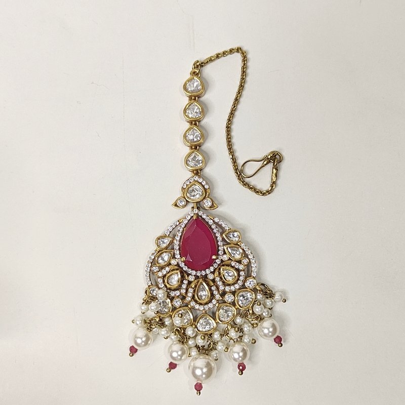 Gehna Polki Maangtikka (Hot Pink)