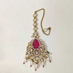 Gehna Polki Maangtikka (Hot Pink)