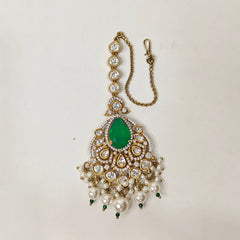 Gehna Polki Maangtikka (Emerald green)