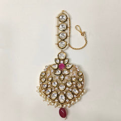 Abeer kundan polki maangtikka (Golden, Ruby)