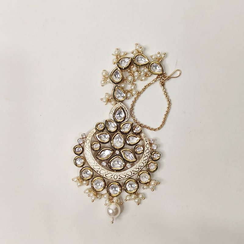 Alka kundan polki maangtikka (Golden, Ivory)