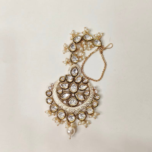 Alka kundan polki maangtikka (Golden, Ivory)