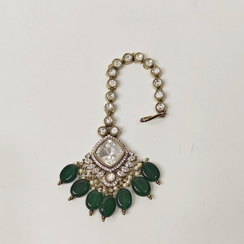 Ela Polki Maangtikka (Emerald green)