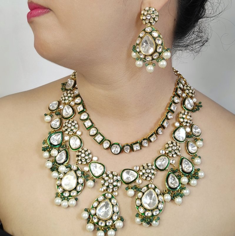 Ahelia Kundan Polki Double Line Set
