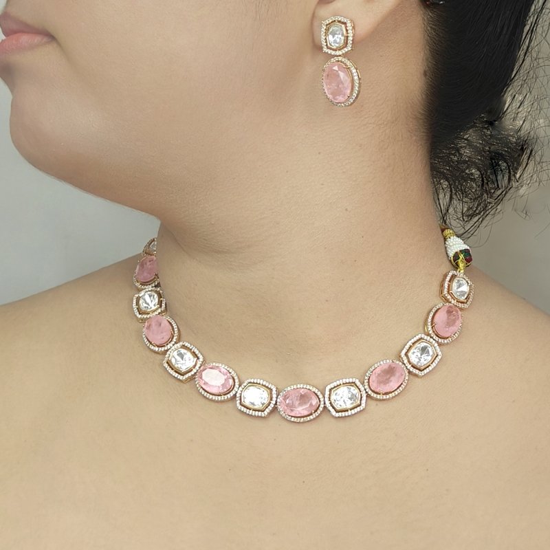 Binti Polki Neckline set (Golden, Pink)
