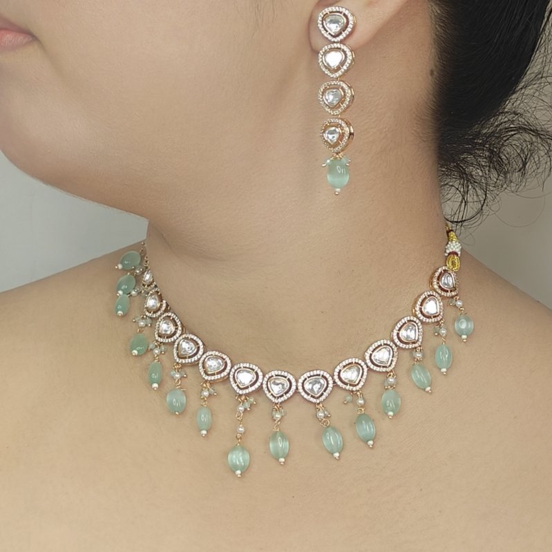 Azeen sea green Polki Set