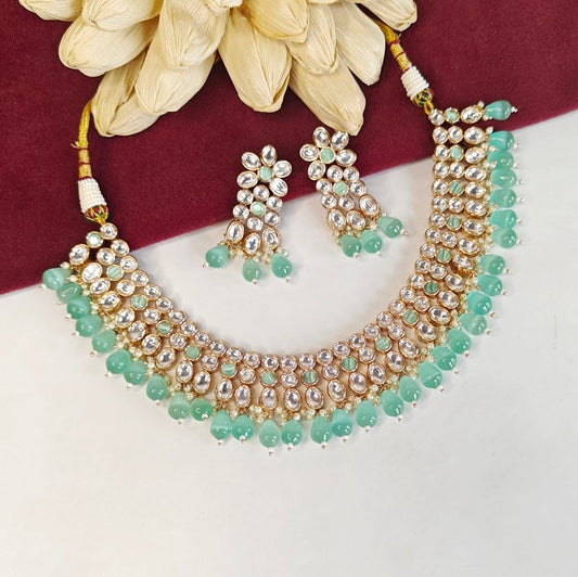 Gauhar mint green Neckline Set