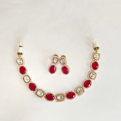 Binti Polki Neckline set (Golden, Ruby Red)