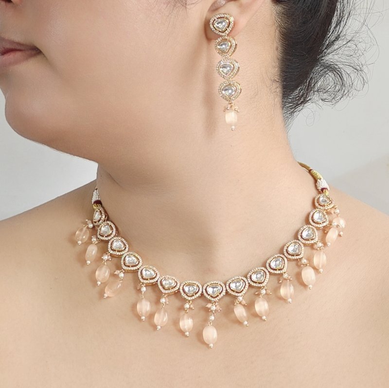 Azeen peach green Polki Set