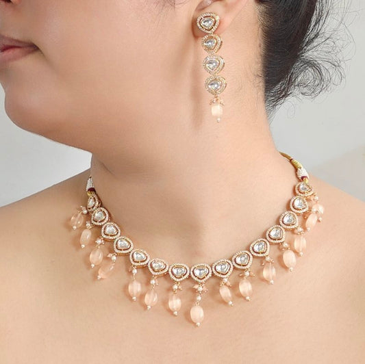 Azeen peach green Polki Set