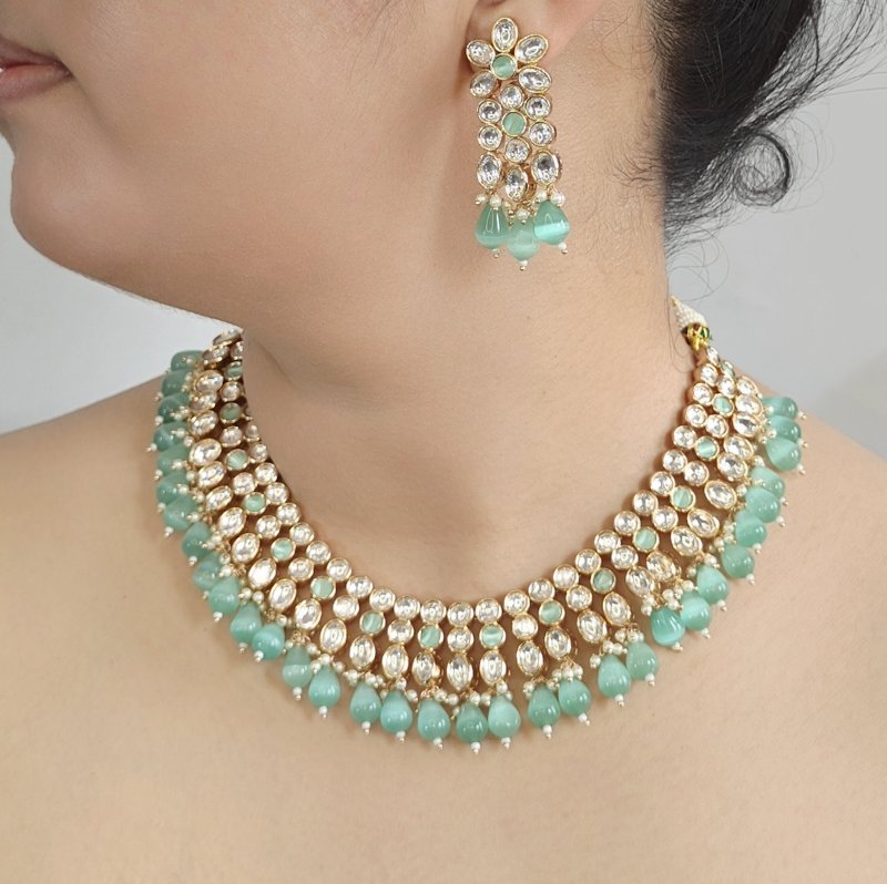 Gauhar mint green Neckline Set