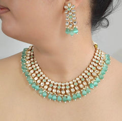 Gauhar mint green Neckline Set