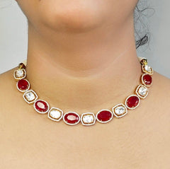 Binti Polki Neckline set (Golden, Ruby Red)