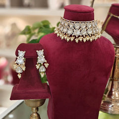 Meera polki choker set (Pearls, White)