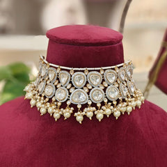 Meera polki choker set (Pearls, White)