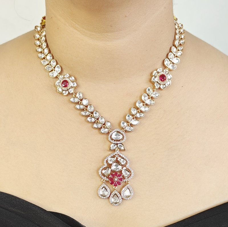 Elishaa Polki Pendent Set (Ruby Red)