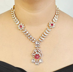 Elishaa Polki Pendent Set (Ruby Red)