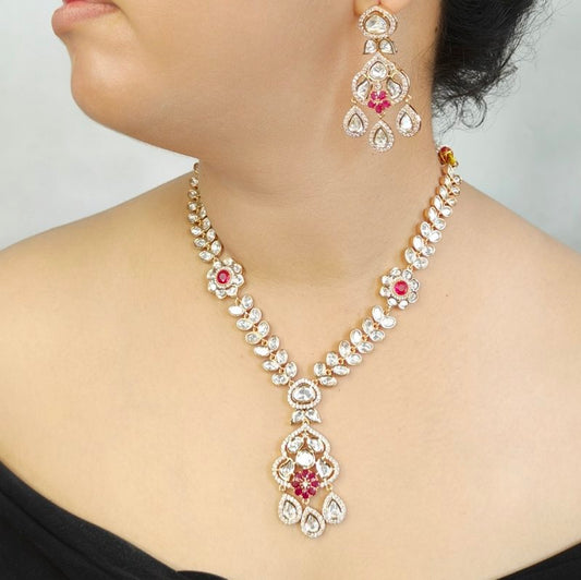 Elishaa Polki Pendent Set (Ruby Red)