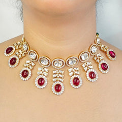 Anurima Red Polki Necklace Set