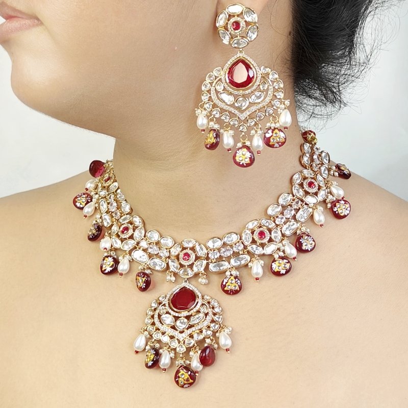 Namrata Polki Necklace Set (Ruby Red)